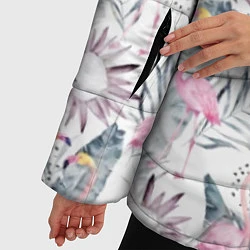 Куртка зимняя женская Тропические фламинго, цвет: 3D-черный — фото 2