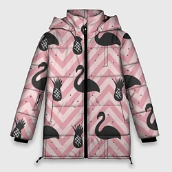 Куртка зимняя женская Черный фламинго арт, цвет: 3D-черный