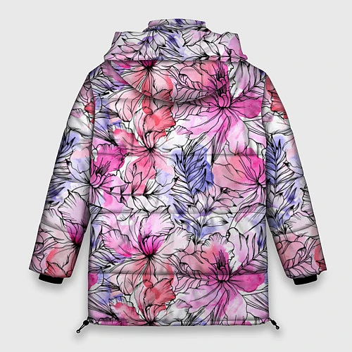 Женская зимняя куртка Акварельные цветы / 3D-Светло-серый – фото 2