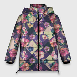 Куртка зимняя женская Цветочный пазл, цвет: 3D-черный