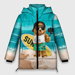 Куртка зимняя женская Медвежонок серфер, цвет: 3D-красный