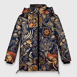 Куртка зимняя женская Узор орнамент цветы этно, цвет: 3D-черный