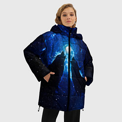 Куртка зимняя женская Волки силуэты звездное небо, цвет: 3D-красный — фото 2