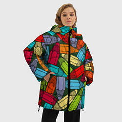 Куртка зимняя женская Детские цветные карандаши арт, цвет: 3D-черный — фото 2