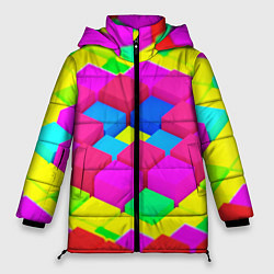 Куртка зимняя женская ЦВЕТНЫЕ КУБИКИ, цвет: 3D-черный