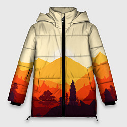 Куртка зимняя женская Горы закат пейзаж лиса арт, цвет: 3D-черный