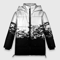 Куртка зимняя женская Узоры линии черный белый чб, цвет: 3D-черный