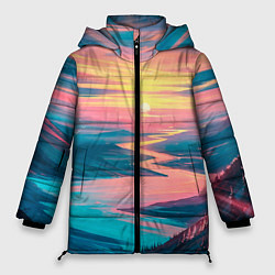 Куртка зимняя женская Извилистая река закат природа, цвет: 3D-светло-серый