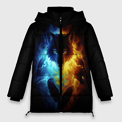Куртка зимняя женская Волки в огне, цвет: 3D-черный