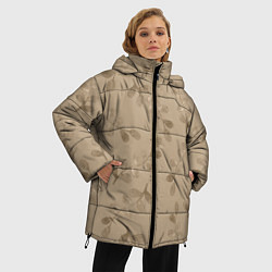 Куртка зимняя женская Листья на бежевом фоне, цвет: 3D-светло-серый — фото 2