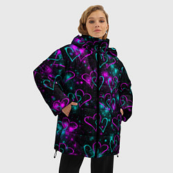 Куртка зимняя женская Сердечки, цвет: 3D-черный — фото 2
