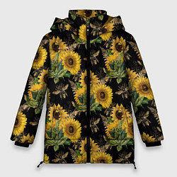 Куртка зимняя женская Fashion Sunflowers and bees, цвет: 3D-черный