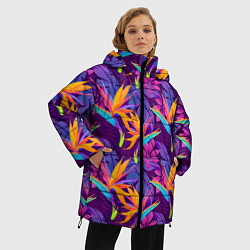 Куртка зимняя женская Тропические листья, цвет: 3D-черный — фото 2