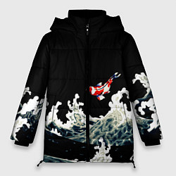 Куртка зимняя женская Карп Кои Волна Япония Рыба, цвет: 3D-красный