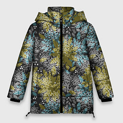 Куртка зимняя женская Черно оливковый цветочный, цвет: 3D-красный