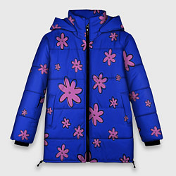 Куртка зимняя женская Цветочки рисованные, цвет: 3D-черный
