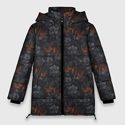 Куртка зимняя женская Серо-коричневый цветочный узор, цвет: 3D-черный