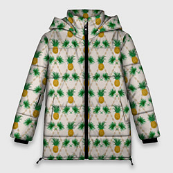Куртка зимняя женская Узор ретро Ананасы, цвет: 3D-черный