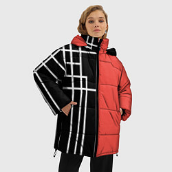 Куртка зимняя женская Черный и коралловый арт деко, цвет: 3D-черный — фото 2