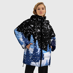 Куртка зимняя женская Снежная ночь в зимнем лесу, цвет: 3D-черный — фото 2
