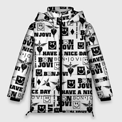 Куртка зимняя женская BON JOVI ЛОГОБОМБИНГ БОН ДЖОВИ ПАТТЕРН, цвет: 3D-черный