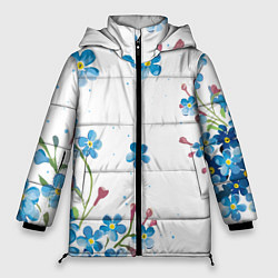 Куртка зимняя женская Букет голубых цветов, цвет: 3D-черный