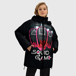 Куртка зимняя женская ИГРА В КАЛЬМАРА МАСКИ В КРОВИ, цвет: 3D-черный — фото 2