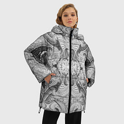 Куртка зимняя женская Черно-белый абстрактный узор, цвет: 3D-светло-серый — фото 2