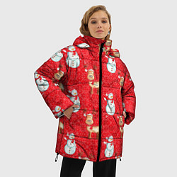 Куртка зимняя женская Снеговики и олени, цвет: 3D-черный — фото 2