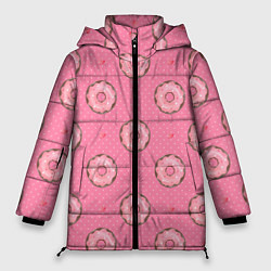 Куртка зимняя женская Розовые пончики паттерн, цвет: 3D-красный