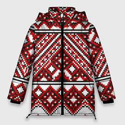 Куртка зимняя женская Русский узор, геометрическая вышивка, цвет: 3D-красный