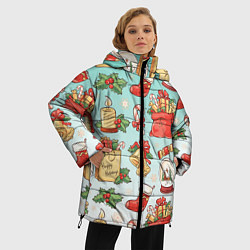 Куртка зимняя женская Рождественский узорный принт, цвет: 3D-светло-серый — фото 2