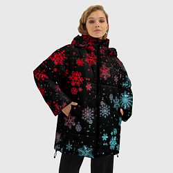 Куртка зимняя женская НЕОНОВЫЕ СНЕЖИНКИ, НОВЫЙ ГОД 2022, цвет: 3D-красный — фото 2