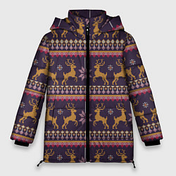 Куртка зимняя женская Новогодний свитер c оленями 2, цвет: 3D-красный