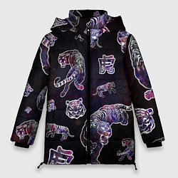 Куртка зимняя женская Космические тигры, цвет: 3D-черный