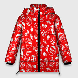 Куртка зимняя женская Новогодний узор паттерн, цвет: 3D-светло-серый