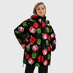 Куртка зимняя женская Новогодние паттерн подарков, цвет: 3D-красный — фото 2