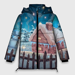 Куртка зимняя женская Домик в деревне, цвет: 3D-черный