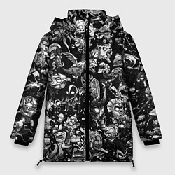 Куртка зимняя женская DOTA 2 ВСЕ ПЕРСОНАЖИ ЧЁРНО БЕЛЫЙ, цвет: 3D-светло-серый