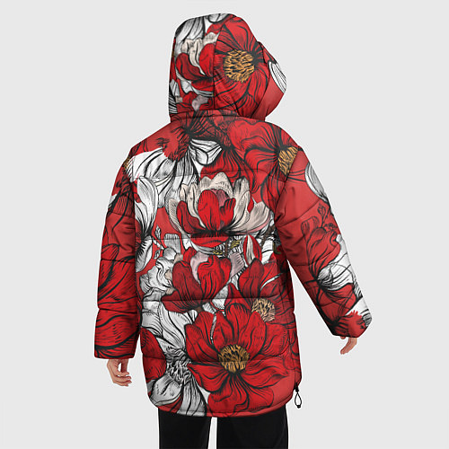 Женская зимняя куртка Цветы на алом фоне / 3D-Красный – фото 4