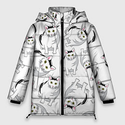 Куртка зимняя женская КОТИКИ МЕМ МЯУ, цвет: 3D-черный