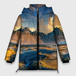 Куртка зимняя женская Красивый горный пейзаж, цвет: 3D-красный