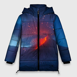 Куртка зимняя женская Извержение вулкана ночью, цвет: 3D-красный