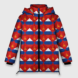Куртка зимняя женская Флаги СССР и РФ, цвет: 3D-черный