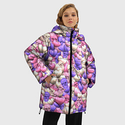 Куртка зимняя женская Сердечки-черепушки, цвет: 3D-красный — фото 2