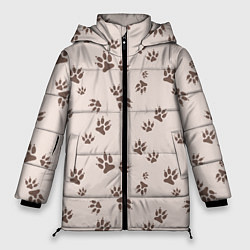 Куртка зимняя женская Бежевый паттерн лапки, цвет: 3D-черный