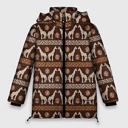 Куртка зимняя женская Жирафы Африка паттерн, цвет: 3D-черный
