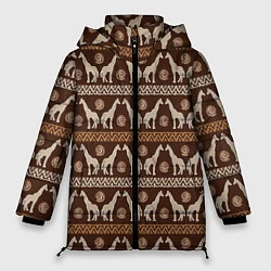Куртка зимняя женская Жирафы Африка паттерн, цвет: 3D-черный