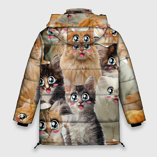 Женская зимняя куртка Много кошек с большими анимэ глазами / 3D-Светло-серый – фото 2