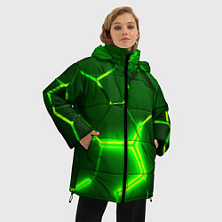 Куртка зимняя женская 3D ПЛИТЫ НЕОН NEON GREEN HEXAGON РАЗЛОМ, цвет: 3D-красный — фото 2